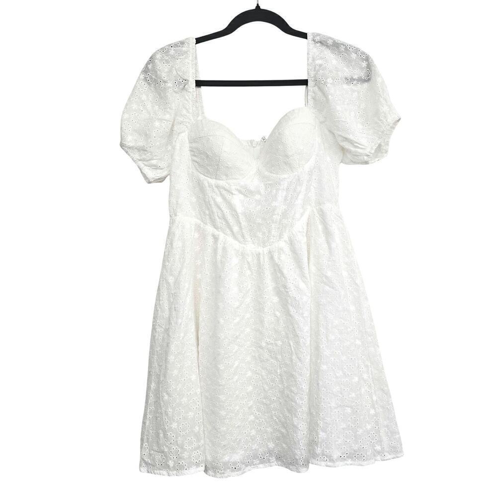 Women's Mini Dress Eyeletlace Puff sleeves sweetheartneck Bridal Resort Vacation